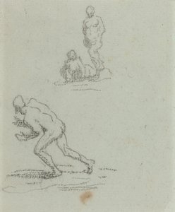 Bathers (sort kridt på grønt papir) af Honore Daumier