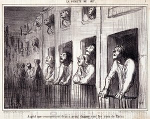 Tegnefilm om videnskab. Serie Sur "" la Comete de 1857"": "" Aspekt, der allerede begynder at have hver nat i Paris