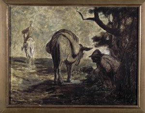 Don Quixote og Sancho Panza. Illustration fra romanen af ​​Miguel Cervantes Don Quixote de la Mancha (Den geniale Hidalgo Don Quixote de la Mancha). Maleri af Honore Daumier (1808-1879). Olie på lærred. Sol. 24x31 Musee des Beaux Arts, Palais Longchamp af Honoré Daumier