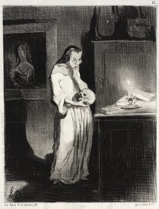 Humanitær kvindelig forfatter, der hengiver sig til manden... af Honoré Daumier