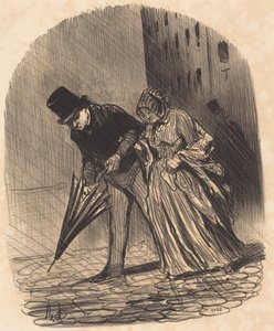 Ulempe ved en alt for kompliceret paraply med fjedre af Honoré Daumier