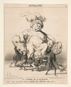 Triumf for loven af 31. maj. Puha! ... hvor er den tung, vi kommer ikke langt med den! ... Planche 256 fra serien Aktualiteter (Dagens nyheder) af Honoré Daumier