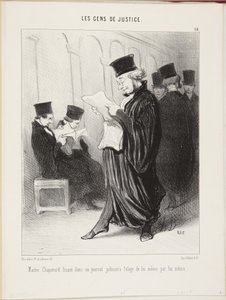 Mester Chapotard læser i en retsavis en lovprisning af sig selv, skrevet af ham selv af Honoré Daumier
