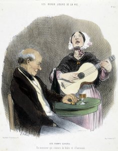 Mand drikker i selskab med en sanger - i "Les Beaux Days de la vie"" af Honoré Daumier af Honoré Daumier