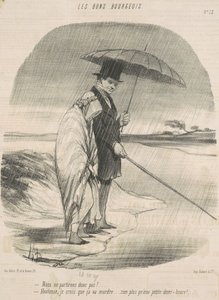 Så vi rejser altså ikke! - Hortense, jeg tror, den bider på ... Ikke mere end en lille halv time! af Honoré Daumier