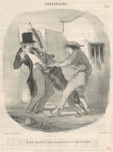 Ny ejer lærer hunden at kende... af Honoré Daumier
