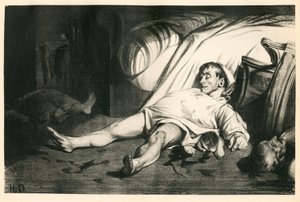 Et hundrede og tyve litografier af H. Daumier, Satirique i N & B, omkring 1834: Massacre de la rue Transnonain (Paris) - Republikaner, døde lig, undertrykkelse - Illustration af Honore Daumier (1808-1879) af Honoré Daumier