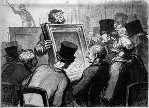 Malende elskere på Hotel Bouillon. Tegneserie af Honore Daumier (1808-1879). Gravering i "Le Monde Illustré" nr. 250 af 25. januar. af Honore Daumier