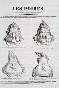 Pærer: Karikatur, der repræsenterer en metamorfose af Louis Philippes ansigt i pære. Tegning af Honore Daumier (1808-1879) efter den originale tegning af Charles Philippon (1806-1862) "" La Caricature"", januar 1832 Paris, Musee Carnavalet af Honoré Daumier