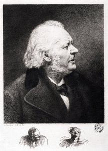 Portræt af Honore Daumier (1808-1879), fransk gravør, maler og billedhugger. Indgravering af søn Boulard af Honoré Daumier