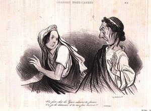 Fysiognomi af den klassiske tragedies karakterer; "Gå, få grækerne til at beundre din stolthed. Gå, jeg fornægter det, og du gør mig syg" fra magasinet Charivari, udgivet af Aubert & Co., ca. 1832-60 (litho) af Honoré Daumier