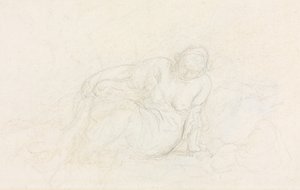 Tilbagelænet kvinde læner sig op ad sin arm (verso) af Honoré Daumier