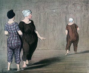 Serien "" Les batheuses"" to kvinder i badedragt undersøger snit af en anden, karikatur af Honore Daumier (1808-1879) 1844 (Badegæsterne: to damer iført badedragt, ser op og ned i taljen på en anden) Privat kollektion af Honoré Daumier