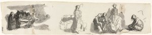 Studieark med en gruppe på fire figurer til højre (recto) af Honoré Daumier