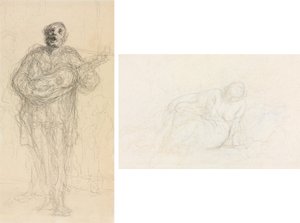 Syngende guitarist (rekto); Tilbagelænet kvinde læner sig op ad sin arm (verso) af Honoré Daumier