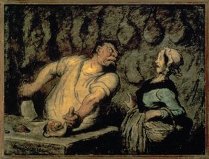 Slagteren, Montmartre-markedet (olie på panel) af Honore Daumier