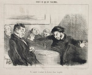 En komité lytter til oplæsningen af en tragedie af Honoré Daumier