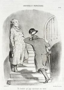 En lejer, der betaler sin husleje punktligt af Honoré Daumier