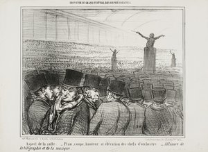 Udsigt over den store sal, plade 1 fra Souvenir Du Grand Festival Des Orphéonistes af Honoré Daumier