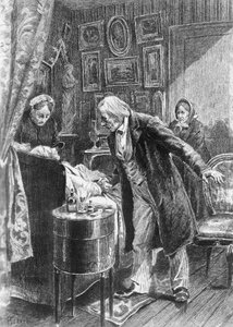 Illustration af Alcide Theophile Robaudi (aktiv 1874-1884) for fætter Pons, roman af Honore de Balzac (1799-1850) fra samling med flere bind med titlen Human Comedy, udgivet i 1900, Paris