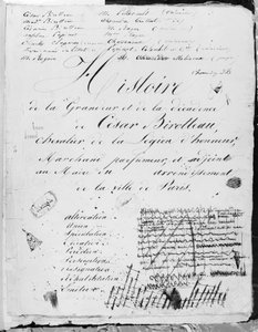 Titelblad til "Histoire de la Grandeur et de la Decadence de Cesar Birotteau", 1839 af Honore de Balzac