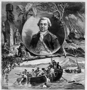 Le Centenaire de La Perouse (Jean Francois de Galaup Laperouse) - Portræt til minde om hans ankomst til Påskeøen 1786 og fundet af Astrolabe af Dumont d