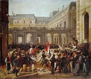Revolutionen i 1830: Kong Louis-Philippes afgang til rådhuset i Paris ... (maleri på lærred)