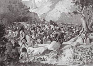 En vandring af skythiske stammer gennem et pas i Lilleasiens bjerge (litografi) af Horace Moore Jones