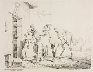 En husar, der omfavner en tjener af Emile Jean Horace Vernet