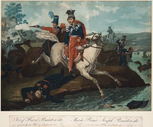 Prins Józef Poniatowskis død i slaget ved Leipzig, 1820 af Emile Jean Horace Vernet