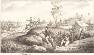 Infanteri baghold mod kosakkerne af Emile Jean Horace Vernet