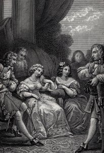 Misantropen eller den forelskede Atrabilaire - Indgravering fra "Works" af Jean-Baptiste Poquelin dit Moliere (Jean Baptiste Poquelin af Emile Jean Horace Vernet