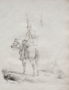 Samling af litografiske essays: Le Lancier en Vedette af Emile Jean Horace Vernet