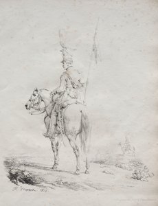 Samling af litografiske essays: Le Lancier en Vedette, 1816. af Emile Jean Horace Vernet