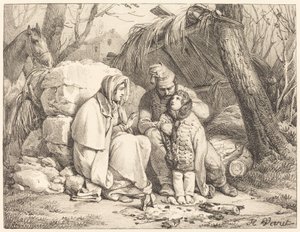 Soldatens familie lejret af Emile Jean Horace Vernet