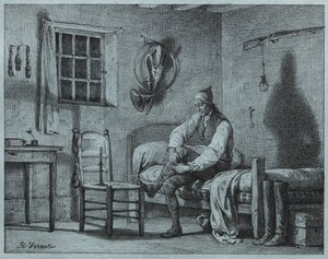 Manden-tjeneren af Limier rejser sig fra sengen af Emile Jean Horace Vernet