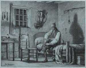 Manden-tjeneren af Limier rejser sig fra sengen, ca. 1818. af Emile Jean Horace Vernet
