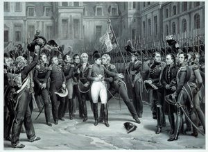 Napoleon Bonapartes (1769-1821) farvel til den kejserlige vagt i gården til Cheval Blanc i Fontainebleau 20/04/1814 Gravering af Emile Vernet dit Horace Vernet (1789-1863) 1814 Paris, B.N. af Emile Jean Horace Vernet