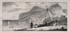 Udsigt over en havn af Emile Jean Horace Vernet