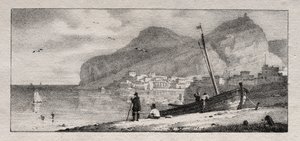 Udsigt over en havn. af Emile Jean Horace Vernet