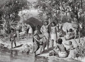 Arierne bosatte sig i Indien, ofring under åben himmel (litografi)