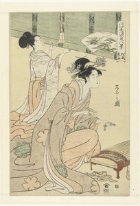 Aftenregn og blæst i fyrretræerne. Matsukaze yau (titel på objekt) Otte flydende verdensansigter i Genji-historien. (serietitel) Ukiyo Genji hakkei (serietitel på objekt)
