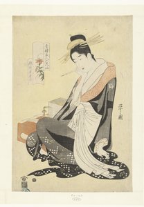 Kurtisane Morokoshi fra Echizenya-huset Tiger lilje Echizenya Morokoshi (titel på objekt) Seks skønheder fra lysthuse sammenlignet med blomster. (serietitel) Seiro bijin rokkasen (serietitel på objekt)