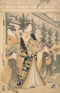 To Oiran med to kvindelige ledsagere i Yoshiwara. af Hosoda Eishi
