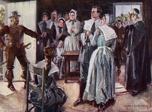 Illustration til The Courtship of Miles Standish af Henry Wadsworth Longfellow (farve litho)