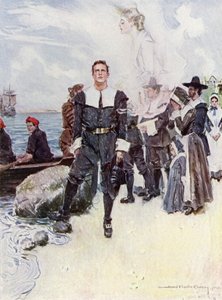 Illustration til The Courtship of Miles Standish af Henry Wadsworth Longfellow (farve litho) af Howard Chandler (after) Christy