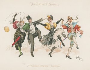 En gruppe af to mænd og to kvinder, alle i kostumer, mens de danser (farvelitografi) af Howard Davie