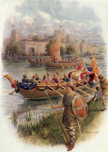 Kong Edgar ved floden Dee (farve litho) af Howard Davie