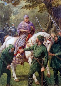 "Robin Hood møder biskoppen af Hereford" (farve litho) af Howard Davie