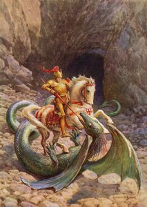 St George og dragen (farve litho) af Howard Davie